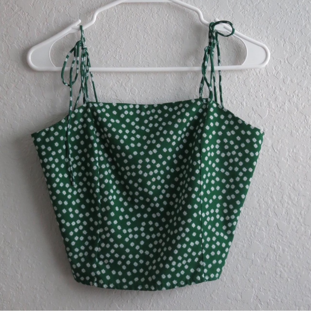 Green Floral Crop Top